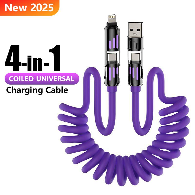 4-in-1 Coiled Universal USB Charger Cable ️-240W Fast Charging & Data Sync for iPhone 16 15, iPad Pro, Samsung & Laptops Smartphone Cellphone alarm clock Electronic Electronic