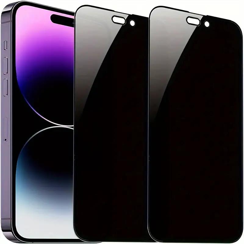 [2+2]For IPhone 16, 15, 14, 13, 12, 11 Series Privacy Screen Protector - Privacy HD 9H Tempered Glass Screen Protector Accessories (Set Of 2)+HD Display Camera Lens Protector (Set Of 2)