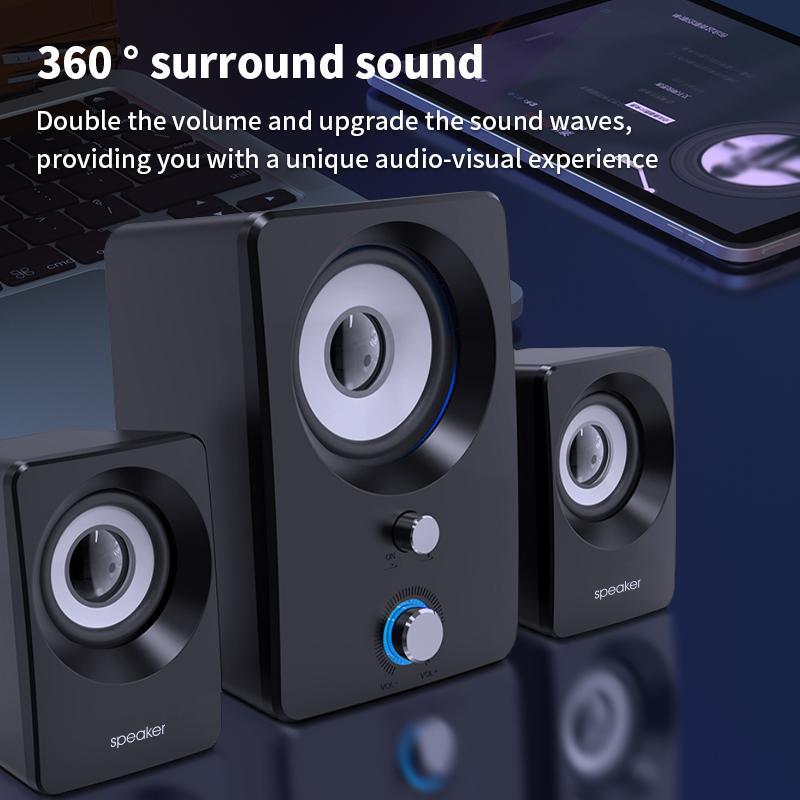 3 In 1 Wired Speaker, 1 Count 360 Degree Surround Sound Speaker with Subwoofer, Multimedia Laptop PC Computer Speaker for Home, Computer Office