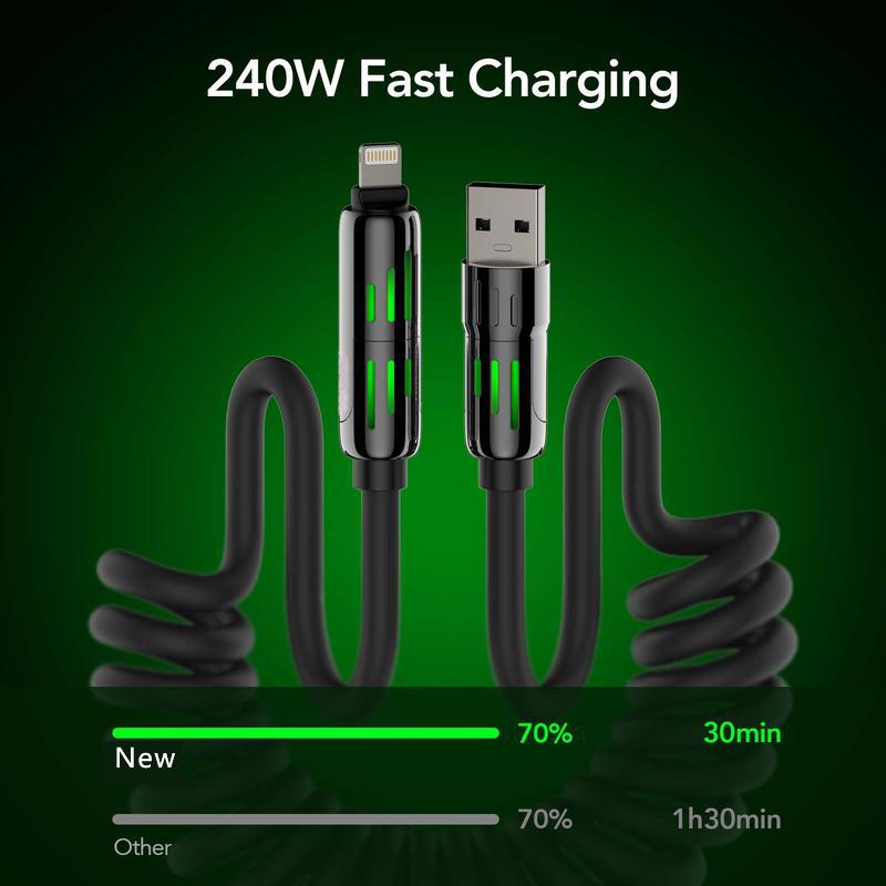 4-in-1 Coiled Universal USB Charger Cable ️-240W Fast Charging & Data Sync for iPhone 16 15, iPad Pro, Samsung & Laptops Smartphone Cellphone alarm clock Electronic Electronic