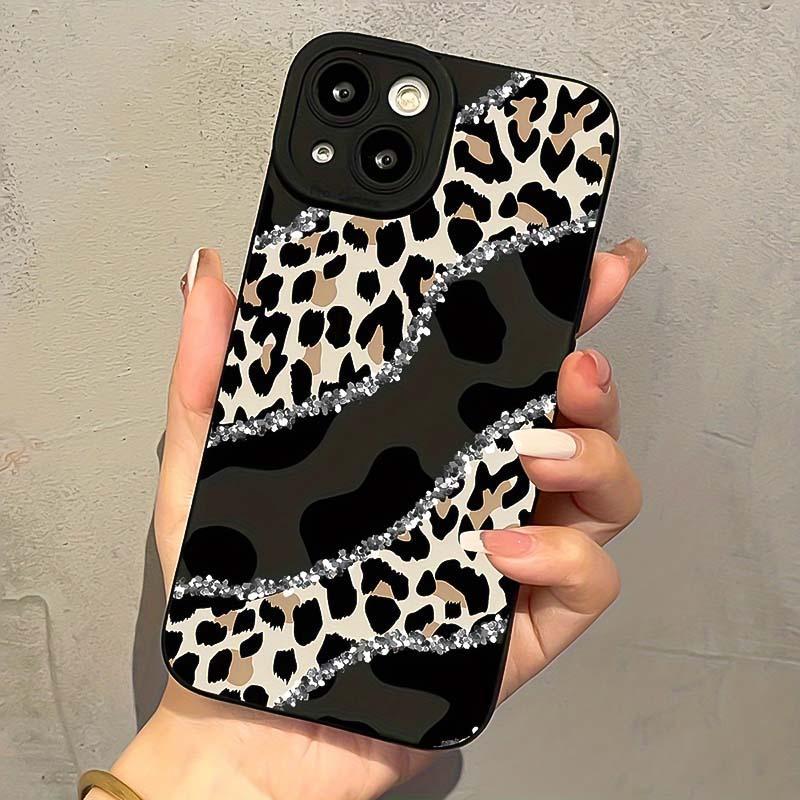 Fashion Leopard-print Pattern Phone Case, Rhinestone Decor Phone Protective Cover, Phone Accessory Compatible with iPhone 16 15 14 13 12 11 Plus Pro Pro Max