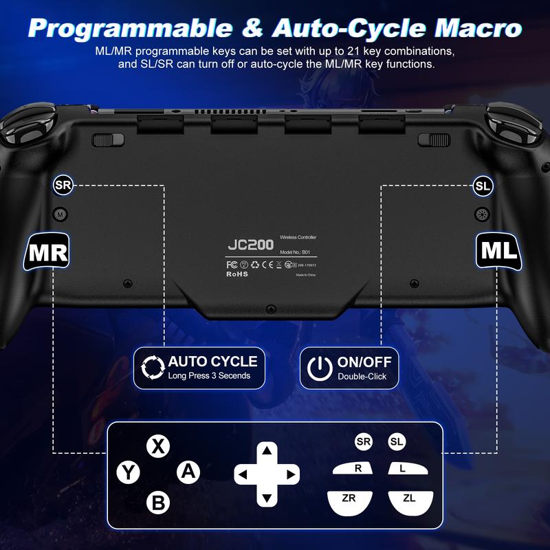 Wireless Pro Controller for Switch OLED, Joypad with Full-Size Ergonomic Handheld Mode Controller Battery RGB Turbo Programming