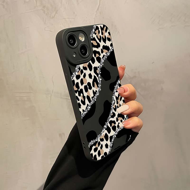 Fashion Leopard-print Pattern Phone Case, Rhinestone Decor Phone Protective Cover, Phone Accessory Compatible with iPhone 16 15 14 13 12 11 Plus Pro Pro Max