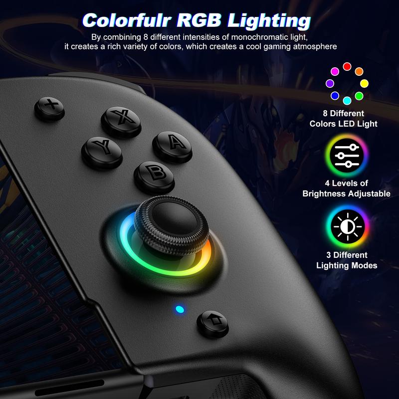 Wireless Pro Controller for Switch OLED, Joypad with Full-Size Ergonomic Handheld Mode Controller Battery RGB Turbo Programming