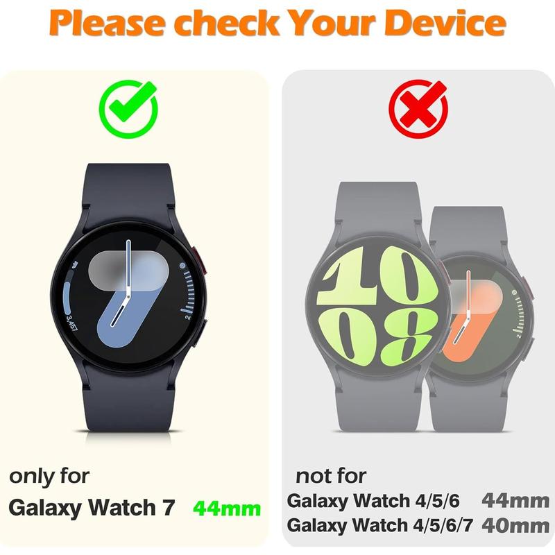 2-Hard Screen Protector Case for Galaxy Watch 7 44mm, Anti-Slip Ultra-Thin Scratch Resistant Cover with Tempered Glass for Galaxy Watch7, Transparent