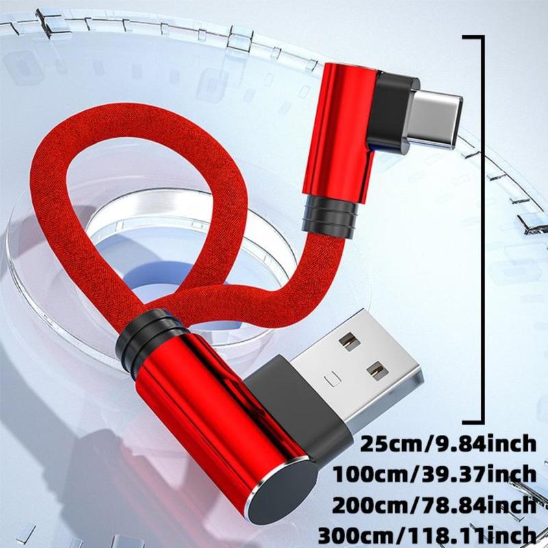 3-0.25m Elbow Design 90 Degree USB Type C Cable, Data Transfer & Fast Charging Cable, Universal Phone Accessories for Home Office Use