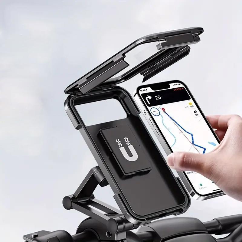 Waterproof Motorcycle Phone Holder, 1 Count Magnetic Retractable 360° Rotatable Car Phone Holder, Bicycle GPS Phone Mount, Motorcycle Accessories