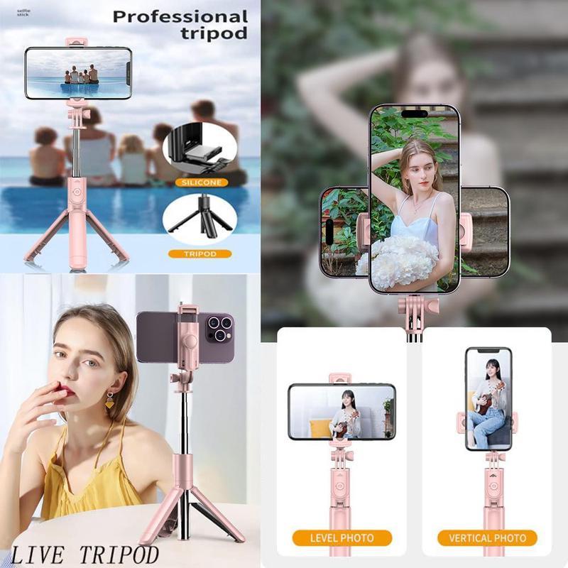 Portable Telescopic Selfie Stick Tripod with Remote Control, Bluetooth-compatible Selfie Tripod Stand for Fall, Universal Extensible Wireless Selfie Tripod for iPhone, Summer Gift, Selfie Accessories Compatible with iPhone Samsung Smartphones