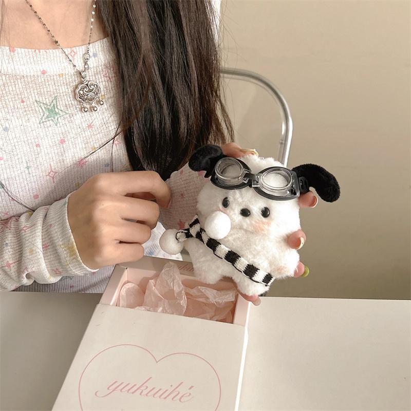 Cute Dog Design Earphone Case with Glasses, 1 Count Plush Earphone Protective Cover, Earphone Accessories Compatible with AirPods