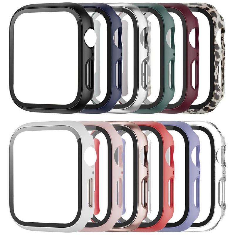 Men Women PC+Tempered Glass Integrated Case, 12pcs set Anti-drop Casual Protective Cover for Apple Watch Case 38 40 41 42 44 45 49mm, Intelligent Watch Case Accessories for iWatch Series Ultra SE 9 8 7 6 5 4 3 2 1 (without Watch)