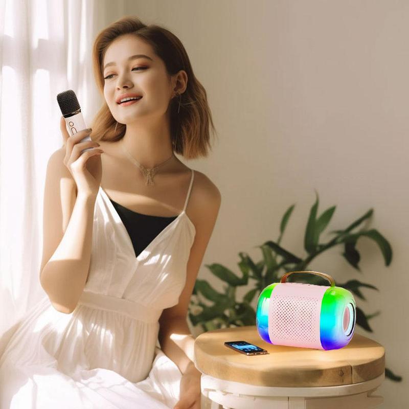 Wireless Karaoke Speaker with Wireless Microphone, Karaoke Machine with 5-Mode RGB Ambient Lighting, Microphone PA System with RGB LED Lights, Wireless Speaker Supports TF Card USB, AUX in, Karaoke Speaker for Home Party