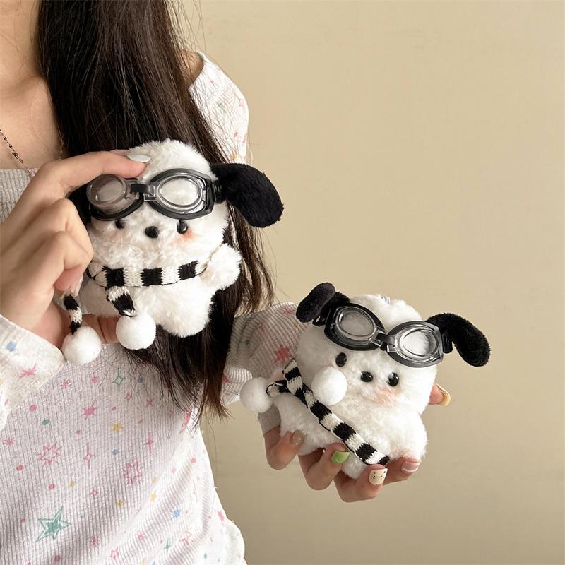 Cute Dog Design Earphone Case with Glasses, 1 Count Plush Earphone Protective Cover, Earphone Accessories Compatible with AirPods