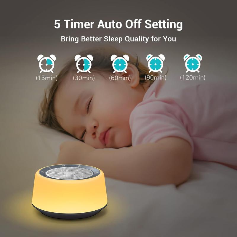 White Noise Sound Machine,  Sound Machine  with 30 Soothing Sounds and 7 Colors Warm Night Light for Sleeping, 5 Timers Portable Plug in Sound Machine for , AdultsGrey Color