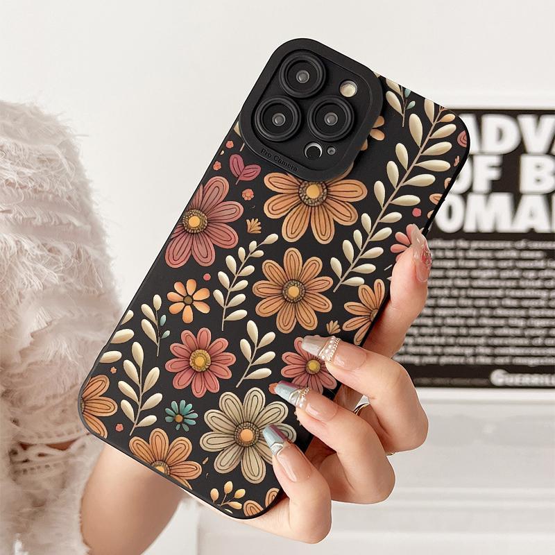 Vintage Flower Pattern Phone Case, Decorative Phone Protector Cover, Shockproof Mobile Phone Protective Cover for iPhone Series