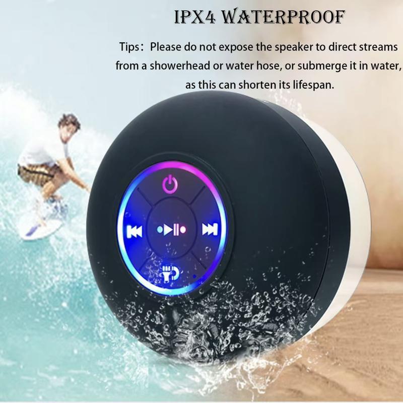 Waterproof Bluetooth Shower Speaker with LED, IPX4 Portable Wireless Hands-Free Mini Speaker, USB Rechargeable for Bath Beach Home - Audio, Smartphone shower speaker