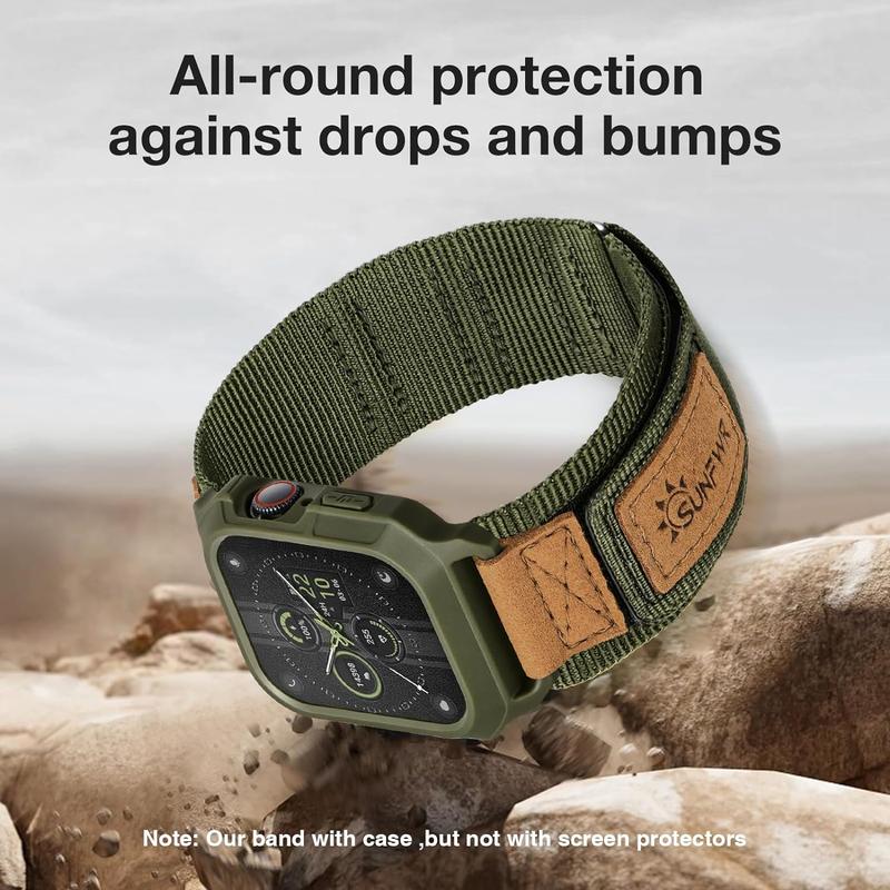 Sunfwr Watch Bands Compatible with Apple Watch 42mm 45mm 49mm with Case,Rugged Velcro Sport Apple Watch Strap with Protective Cover for iwatch Series 9 8 7 6 5 4 SE Accessories Wearable Durable Leather