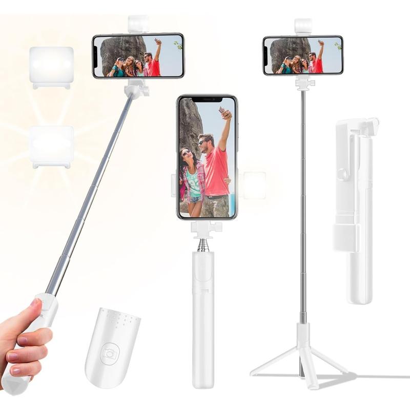 Selfie Stick Tripod, 40 in Retractable Phone Tripod with Wireless Remote Control & Light, Portable Selfie Stick Tripod for Photograph, Live Streaming, Video Recording, Compatible with All Cellphones