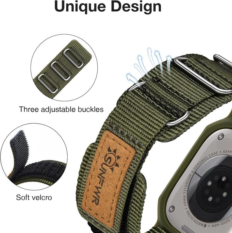 Sunfwr Watch Bands Compatible with Apple Watch 42mm 45mm 49mm with Case,Rugged Velcro Sport Apple Watch Strap with Protective Cover for iwatch Series 9 8 7 6 5 4 SE Accessories Wearable Durable Leather