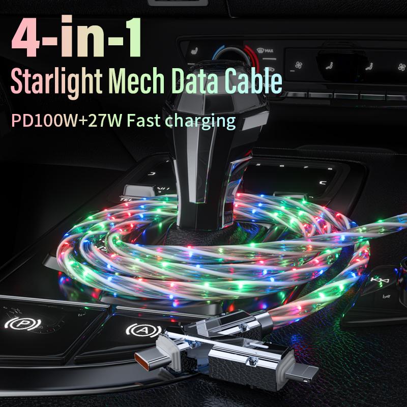 4-in-1 Star light fast Charging Cable, PD 100W+27W Data Sync USB+TYPEC+Lightning for iPhone,Samsung Galaxy, Android, iPad Pro,Table PC quick charge