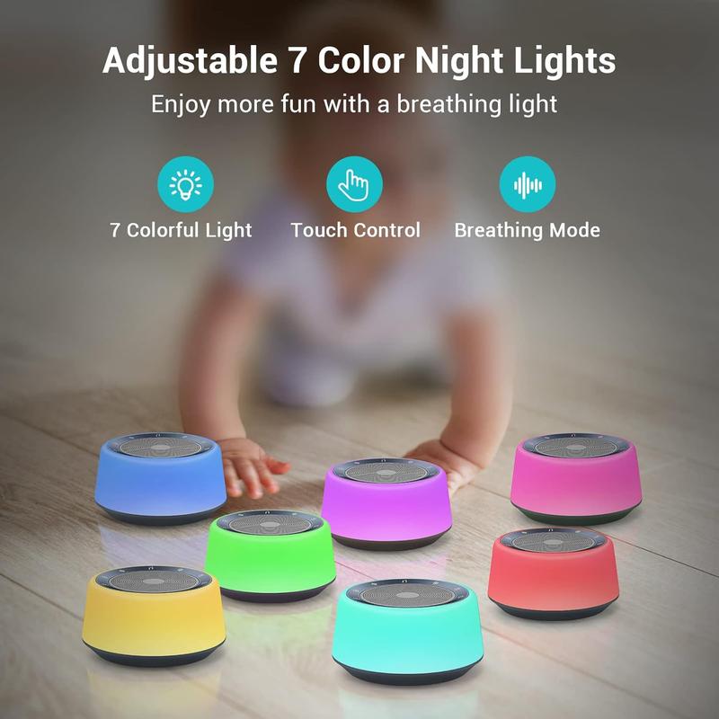 White Noise Sound Machine,  Sound Machine  with 30 Soothing Sounds and 7 Colors Warm Night Light for Sleeping, 5 Timers Portable Plug in Sound Machine for , AdultsGrey Color