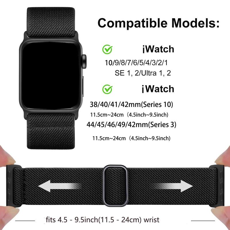 Stretchy Wearable Accessories for Apple Watch (Band Only), 5 Counts Elastic Fabric Braided Nylon Smart Watches Band, Breathable Wearable Accessories for iWatch SE Series 9 8 7 6 5 4 3 2 1, Smart Watches Accessories