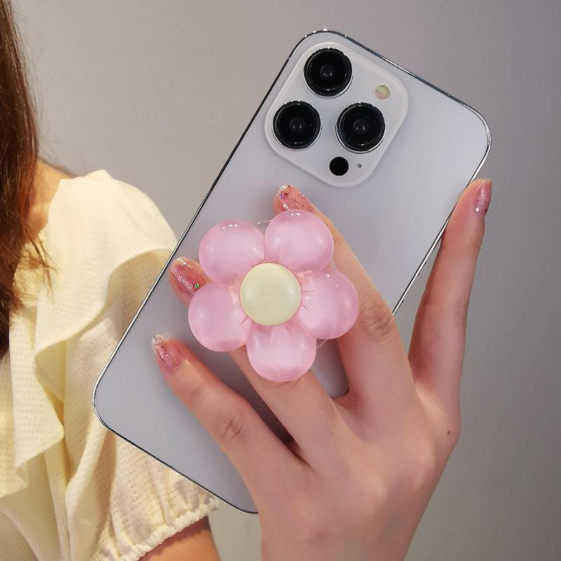 Cute Flower Bow Tie Design Phone Holder, Foldable Desktop Resin Phone Stand, Retractable Grip for Mobile Devices