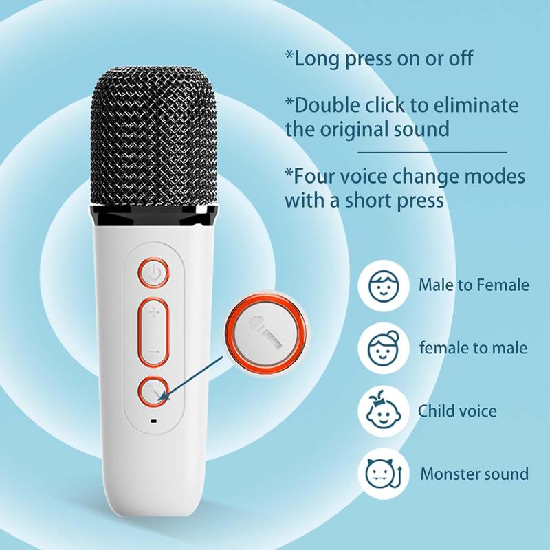 Portable Karaoke Machine with 2 Wireless Microphones, Mini Karaoke Machine with LED Lights, Bluetooth Speaker, Support TF Card, AUX Input for Kids Adults Home Birthday Party for Girls Boys (White)