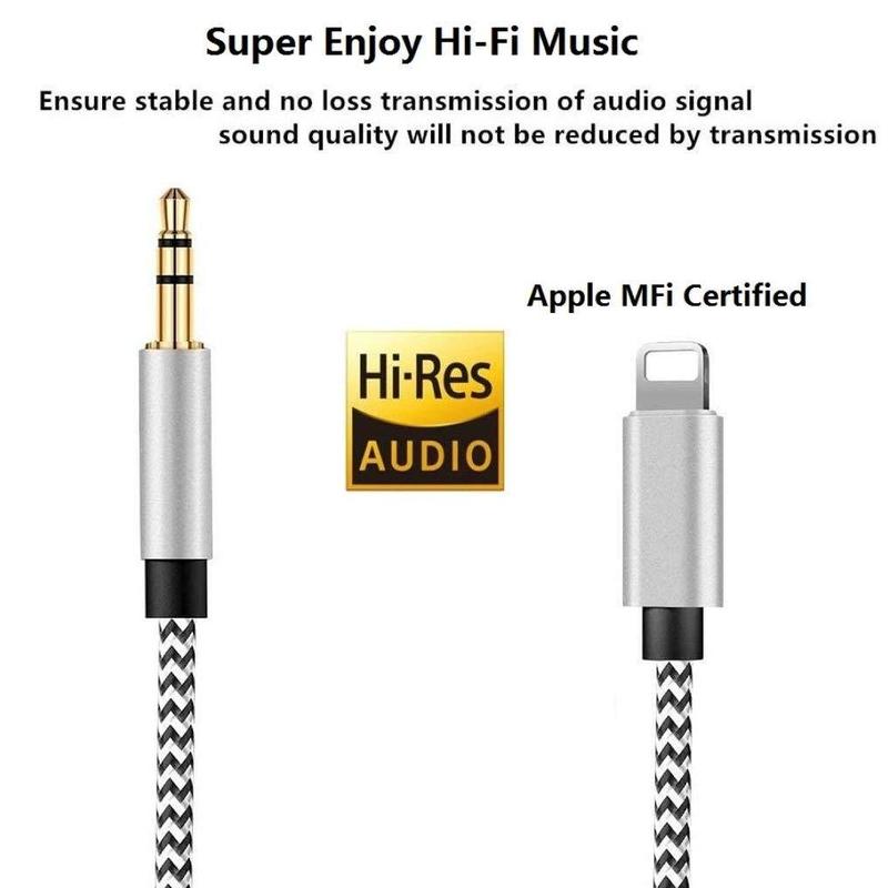 [ MFi Certified]  Aux Cord for , Lightning to 3.5mm Headphone Jack Adapter Nylon Braided  Stereo Aux Audio  for  14 13 12 11 XS XR X 8 to  Home Stereo Headphone Speaker