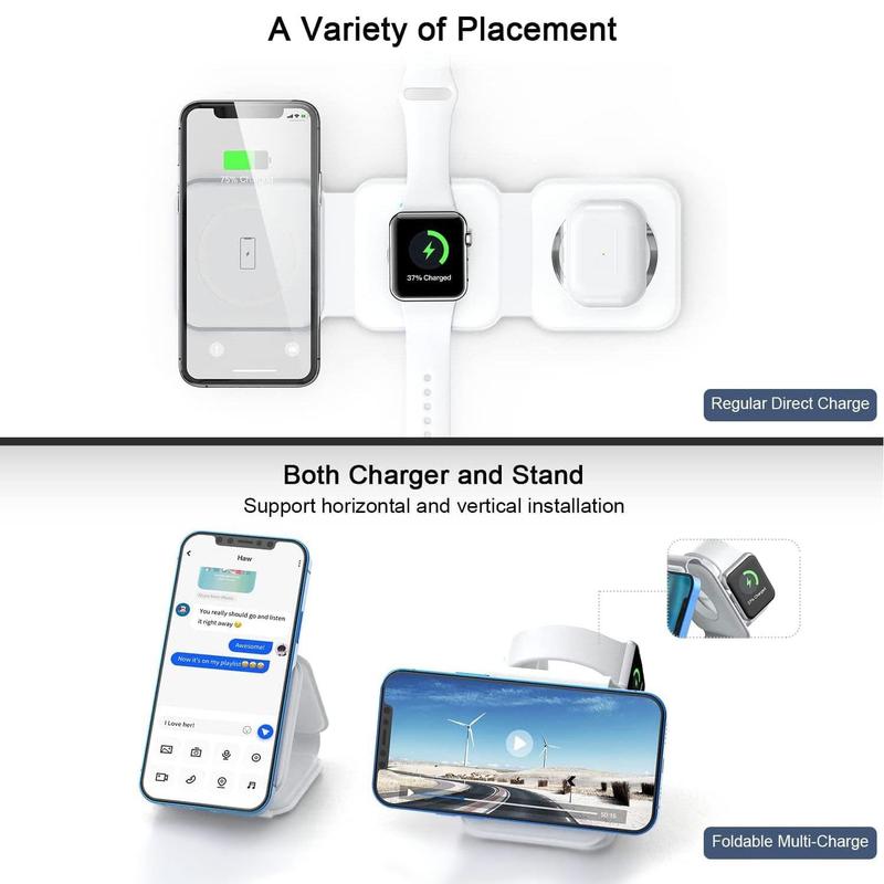 Phone Charger Pad 3 in 1 Foldable Magnetic Wireless Charger Dock - Travel Charging Pad For iPHONE WATCH EARPHONE