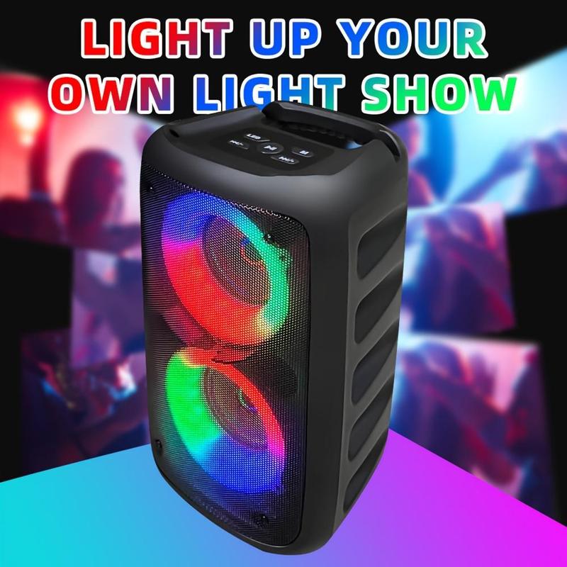 Portable Wireless Speaker with RGB Lights:  Stereo Sound, Subwoofer, Wireless, USB Charging - Perfect for Parties and Outdoor Events