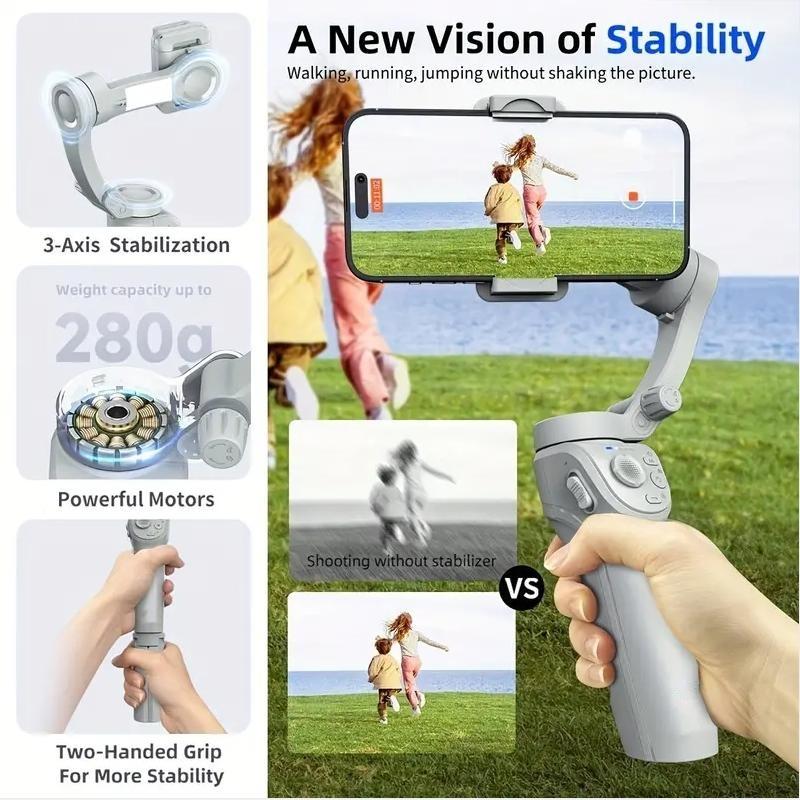 Smartphone Gimbal Stabilizer, Smart Gimbal, 3 Axis Phone Gimbal, Target Tracking, Portable & Foldable, Auto Tracking Phone Stabilizer, Smartphone Gimbal With Active Tracking, Stabilizer For Video Recording, Vlogging Stabilizer