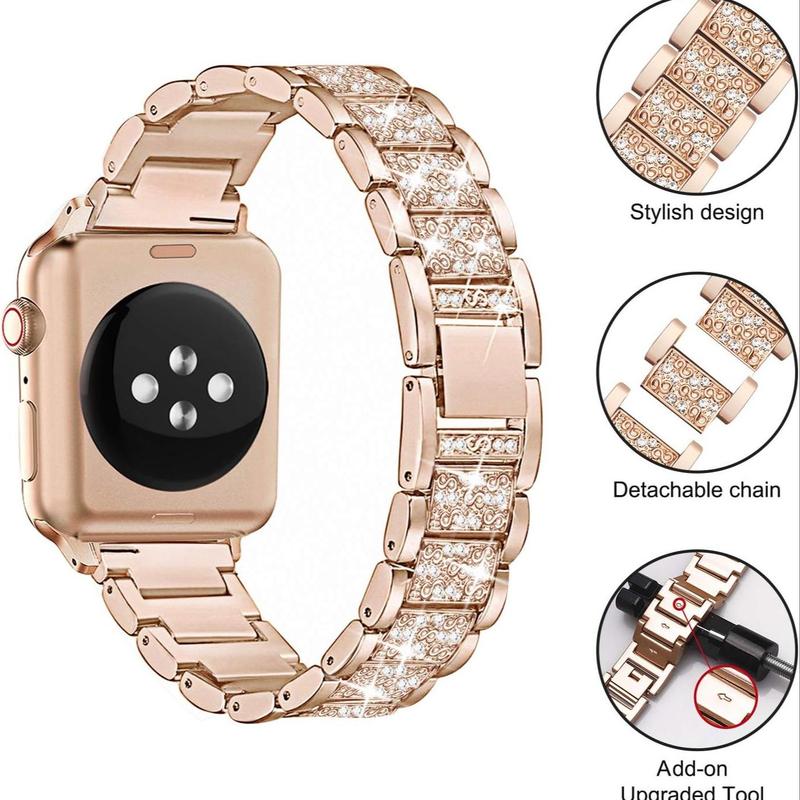 Rhinestone Decor Watch Band (Band Only), Fashion Decorative Watch Band, Wearable Accessories Compatible with Apple Watch Series Ultra 9 8 7 6 5 4 3 2 1