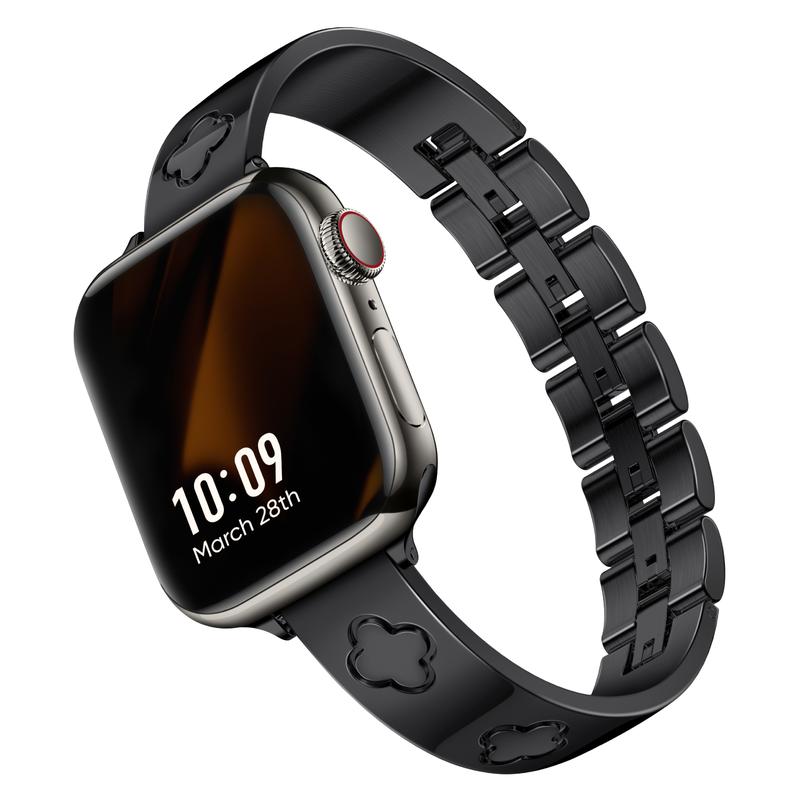 Missair Black Band & Cover Case Diamond Compatible with Apple Watch 40mm 41mm 44mm 45mm, Adjustable Stainless Steel Dressy Bracelet Wearable Accessory