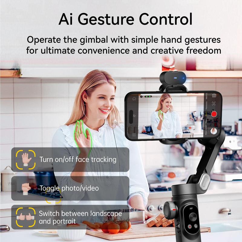 3-axis Cellphone Gimbal Stabilizer, AI Visions Sensor for Face Tracking, Wireless Selfie Gimbal Compatible with iPhone & Android Smartphone for Vlog Recording, Stocking Fillers Gift