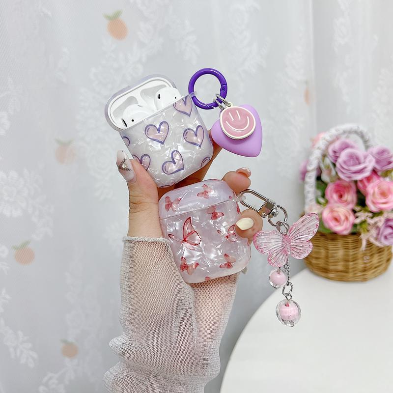 Cute Butterfly Shell Design Soft TPU Case with Keychain Anti-dust Shockproof Protective Cover for AirPods 1&2 Accessories Headphone Protection