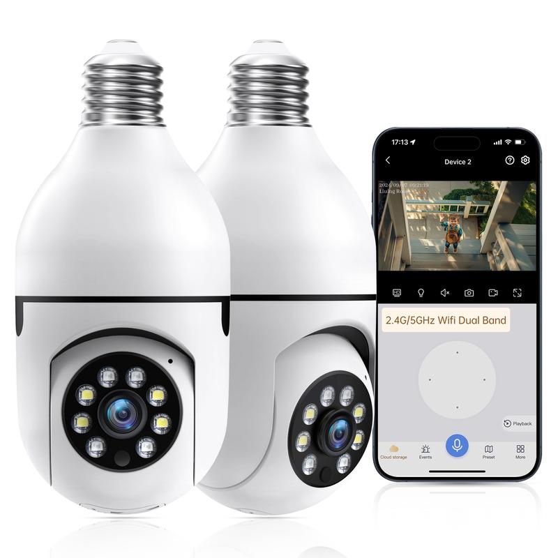 WESECUU Light bulb camera 2.4 5Ghz-Wireless 3MP HD, Infrared Night Vision,Pan Tilt, 2-Way Audio, Human Detection,Alarm,Alexa Compatible Security