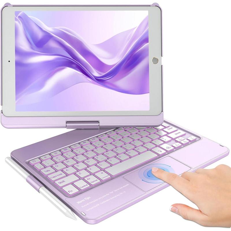 Touchpad Keyboard Case for iPad 9th 8th 7th 10.2 inch, Backlit Trackpad Keyboard, 360°Rotatable Case with Pencil Holder for iPad 9th 8th 7th Gen (Light Purple)