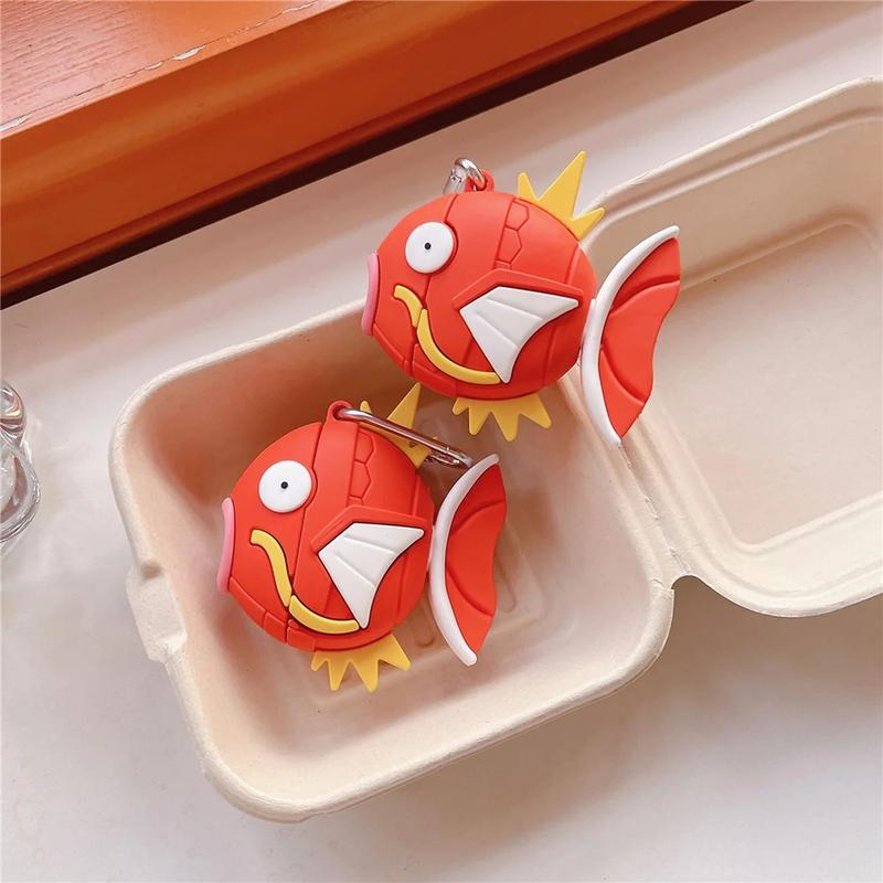 Cute Pokemon Magikarp Airpods Case  Compatible with Airpods 1 2 3 Pro Pro2 Portable Soft Silicone Fashion Shockproof Wireless Earphone Charging Case Protector Cover with Hook for Women Men Birthday Christmas Gift