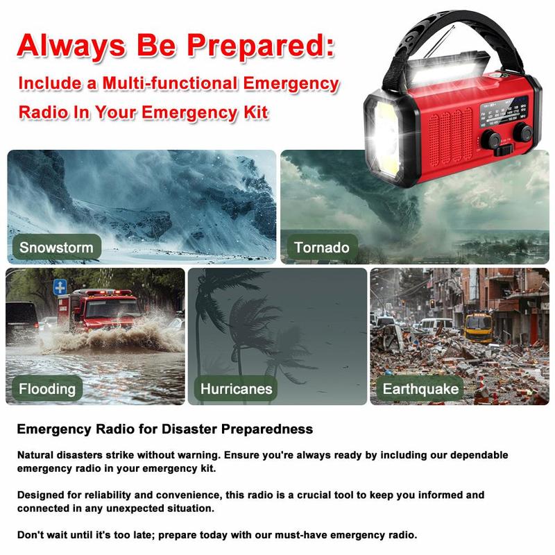 10000mAh Emergency Radio, NOAA AM FM Weather Radio, USB Type-C Charging, Dynamo Radio, Torch & LED Reading Light, SOS Alarm, Compass for Camping