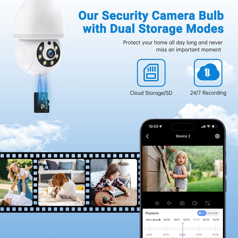 WESECUU Wireless 2K Bulb Camera,Security Cameras for Home 5G 2.4G Wifi,Two Way Talk,Humanoid Tracking,Smart Alarm,Color Night Vision,Push Message