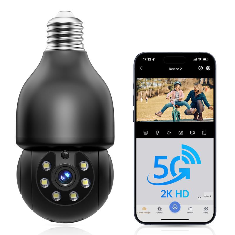 WESECUU Wireless 2K Bulb Camera,Security Cameras for Home 5G 2.4G Wifi,Two Way Talk,Humanoid Tracking,Smart Alarm,Color Night Vision,Push Message