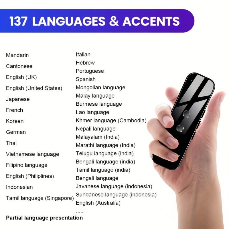 1pc Languages Translator Device, Two-Way Instant Translator, APP Online Voice Translation, 137 Languages Supported, Portable AI Voice High Accuracy Translator Device For Travel Business Learning