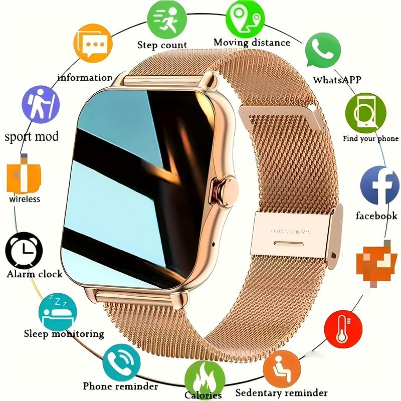 Business Style Smart Watch, Equipped with Full Touch Display, SMS Phone Notification, Weather Update, Multiple Sport Mode, Pedometer, Calorie Counter-Zinc Alloy Case, Square Dial, USB Rechargeable Lithium Polymer Battery, silicone and Stainless Steel Stra