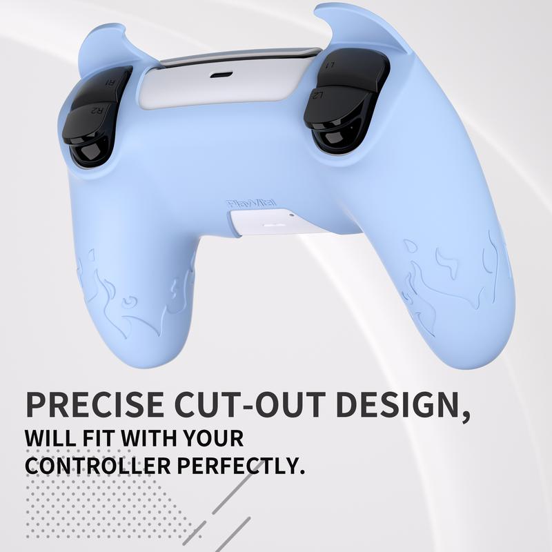 PlayVital Cute Demon Controller Silicone Case for ps5, Kawaii Controller Cover Gamepad Skin Protection for ps5 with Touch Pad Sticker & Thumb Grip Caps Accessories - Blue