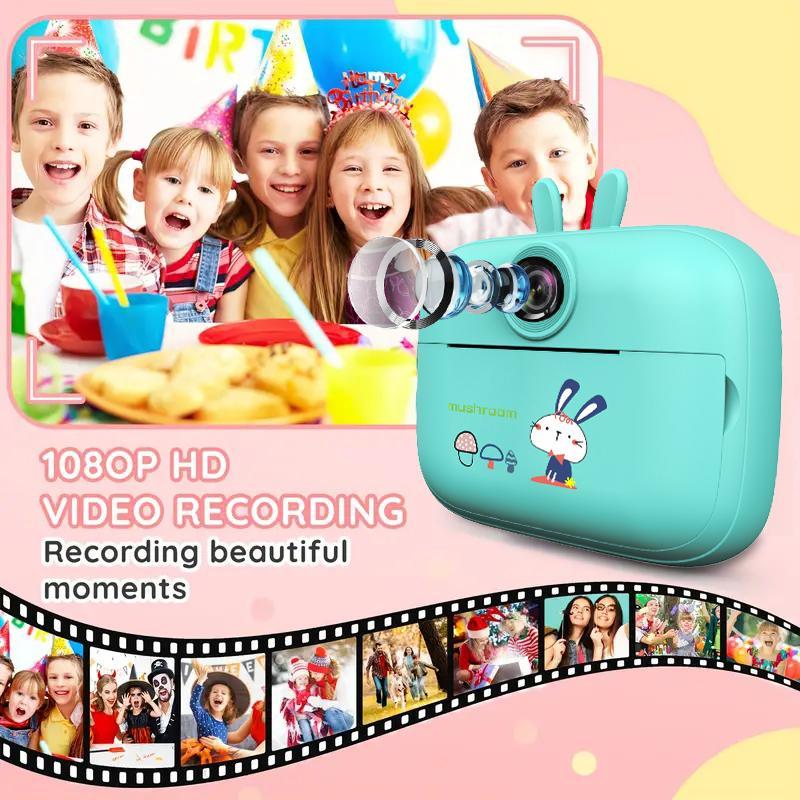 1080P Instant Print Cameras, Cartoon Rabbit Design Mini Camera with Front & Rear Cameras, Portable Polaroid Camera with 3 Rolls Print Paper, Stocking Fillers Gift, Cameras