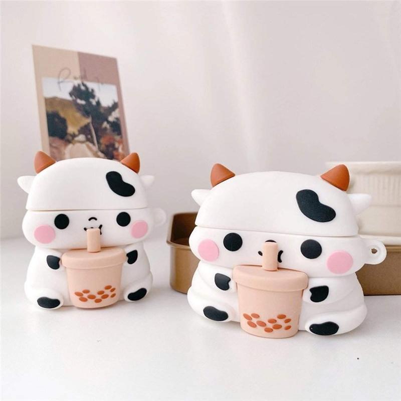 Milk Cow Airpods Case Cover for 1 2 3 Pro Adorable Shockproof Silicone Protective Case Cover Accessories Handheld