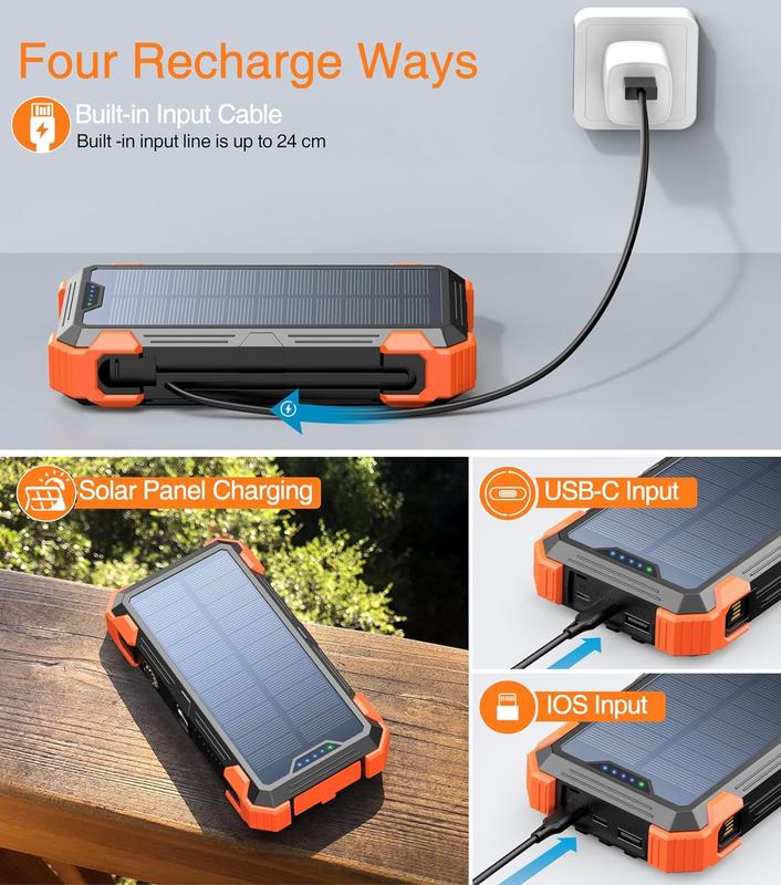 GNC GOODaaa-W33 Solar Power Bank 42800mAh, 4 Cables, Thermometer, 15W Fast Charge, 2 USB-C, Lightning.