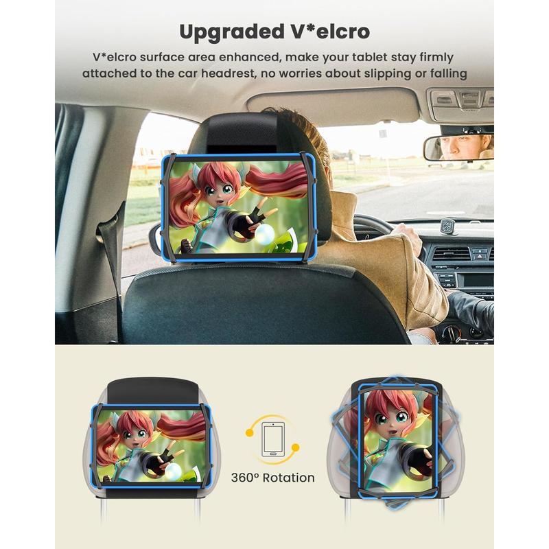 WONNIE Tablet Holder for Car, Upgraded Ipad Holder for Car Back Seat Headrest Mount Holder for Kids with Anti-Slip Strap,Silicone Holding Net Fits All 7-12.9'' Tablets WONNIE