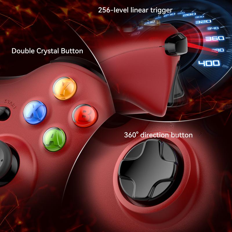 Xbox 360 Wireless Controller for Xbox 360, 2.4GHZ Game Joystick Controller Gamepad Remote Compatible with Xbox 360 360 Slim, PC Windows 7,8,10 (Red)