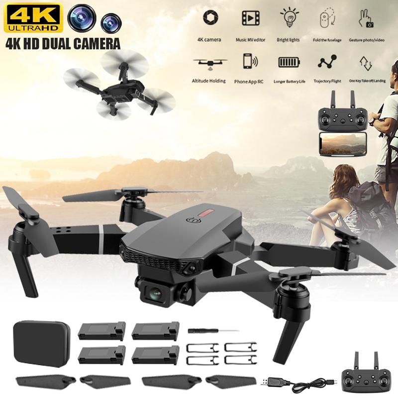 Drone With 1080P Camera for Adults Beginners Kids, Foldable RC Quadcopter, Toys Drone, 1080P FPV Video, 4 Batteries, Carrying Case, One Key Start, Headless Mode, Waypoints fly, 360° Flips